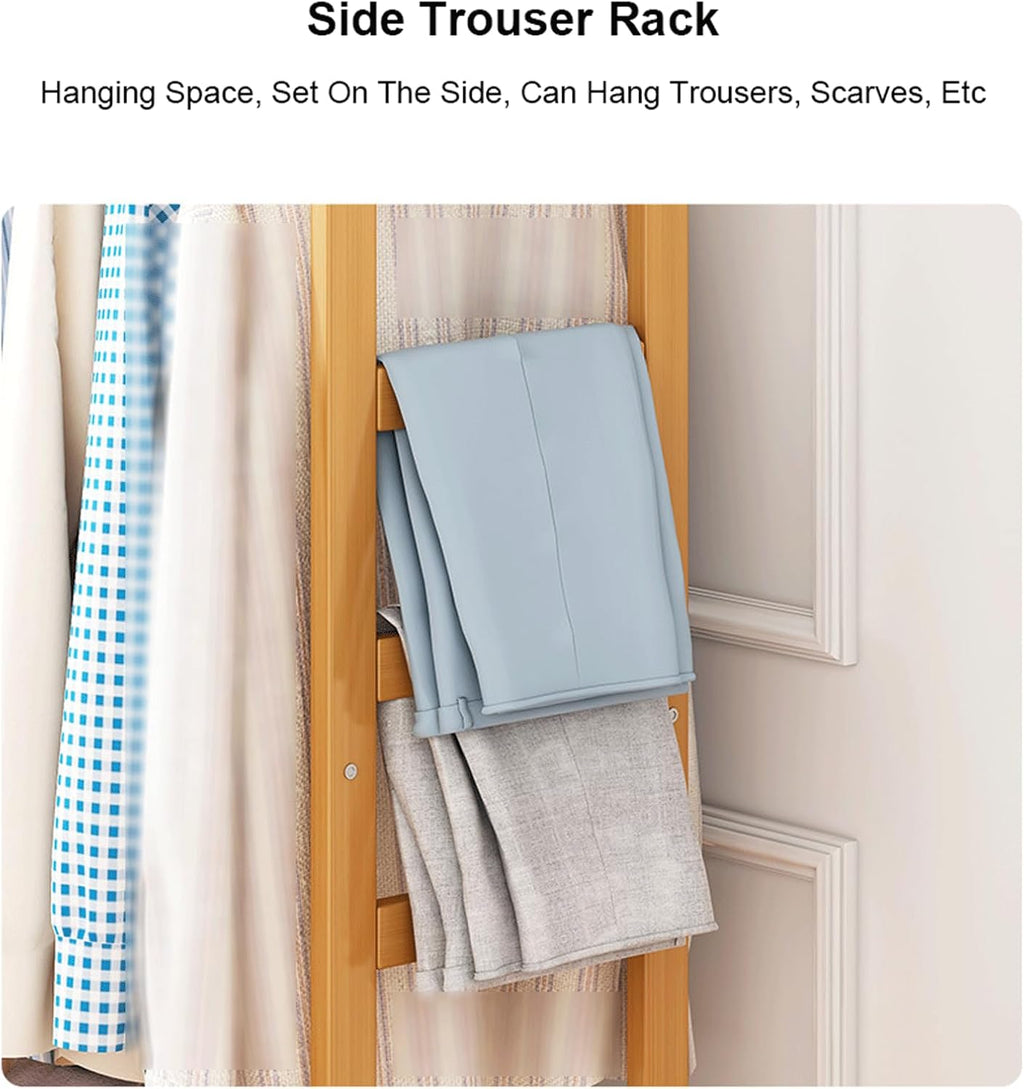 Bamboo Clothes Rack w/2 Storage Drawers Multifunctional Heavy Duty Clothing Rack Portable Garment Rack Organizer for Hanging Pants Jackets