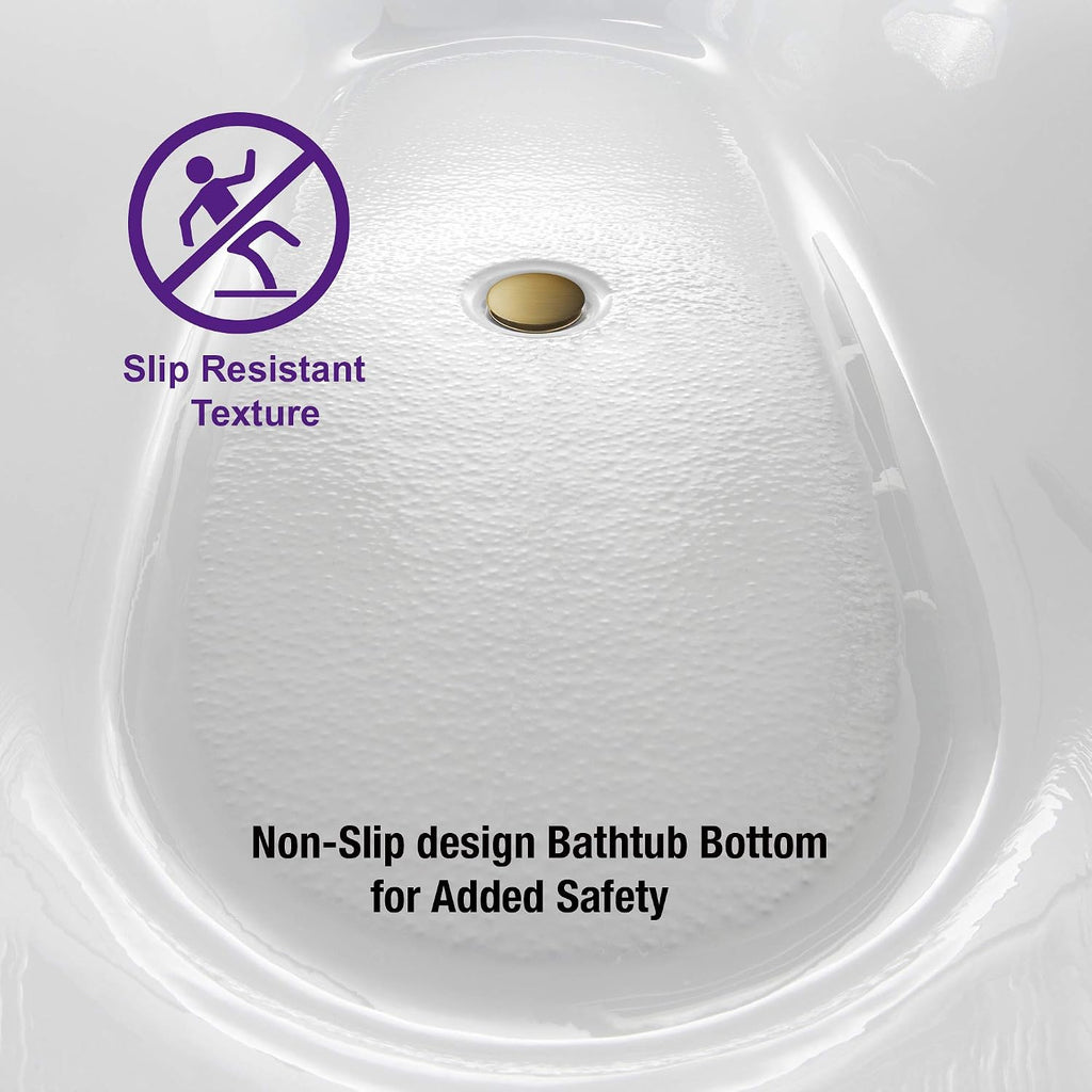 WOODBRIDGE 59' Freestanding White Acrylic Soaking Bathtub with Brushed Gold Drain and Overflow,BTA1514 -BG-Drain &O