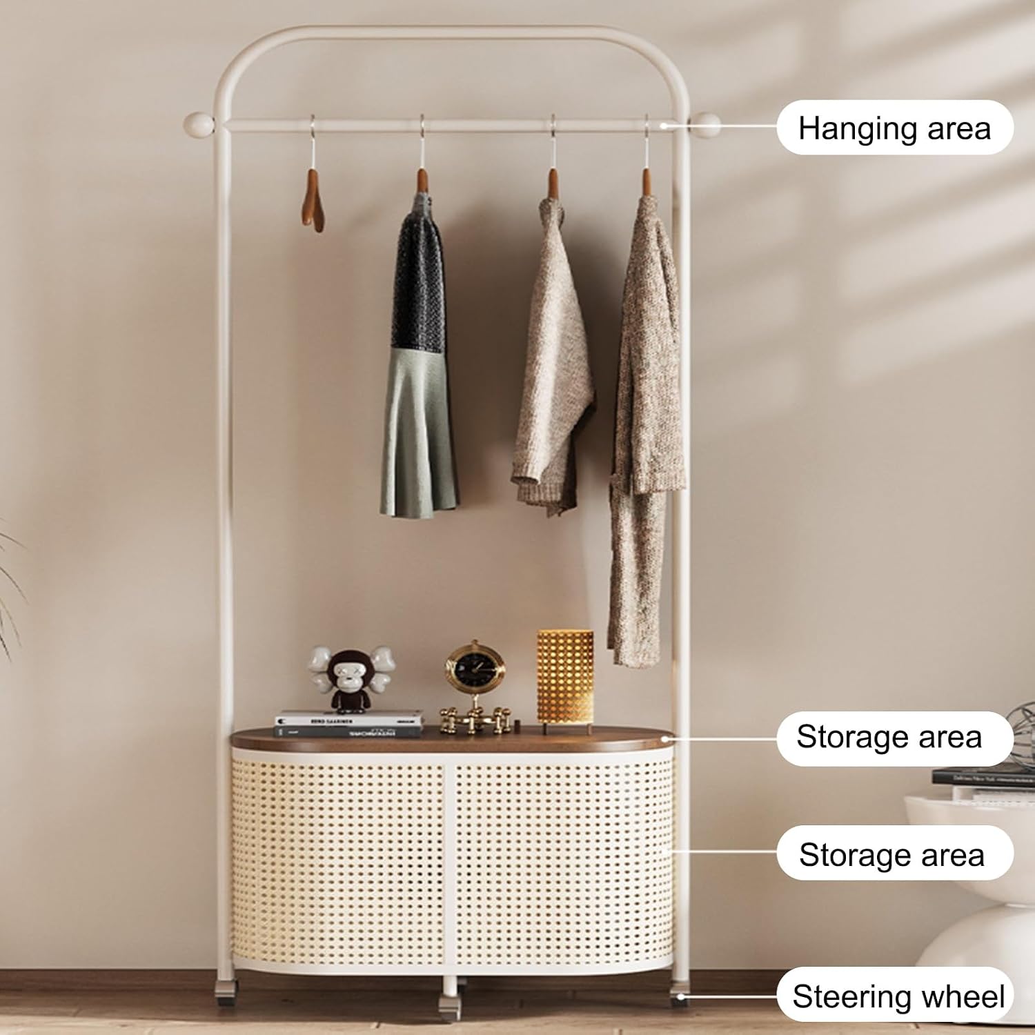Portable Clothes Rack, Clothes Rack, Clothing Rack, Rolling Garment Rack, Clothes Store Bedroom Multi-purpose Hanging Rod Shelf, for Bedroom,Living Room,Clothing Store(White)