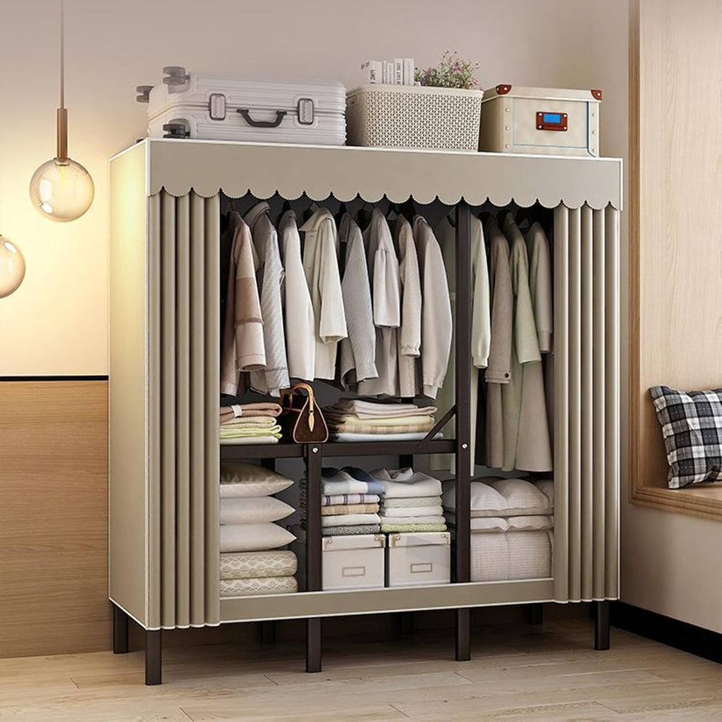 Wardrobe Portable Canvas Wardrobe, Foldable Drying Rack with Cover, Heavy Duty Closet Rack, Large Wardrobe Clothes Organizer, for Bedrooms and Living Rooms(120x48x172cm)