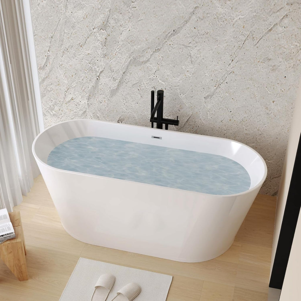 59' Freestanding Bathtub, Large Glossy White Acrylic Soaking Tub with Toe-Tap Drain, Stand Alone Bathtub cUPC Certified for Bathroom