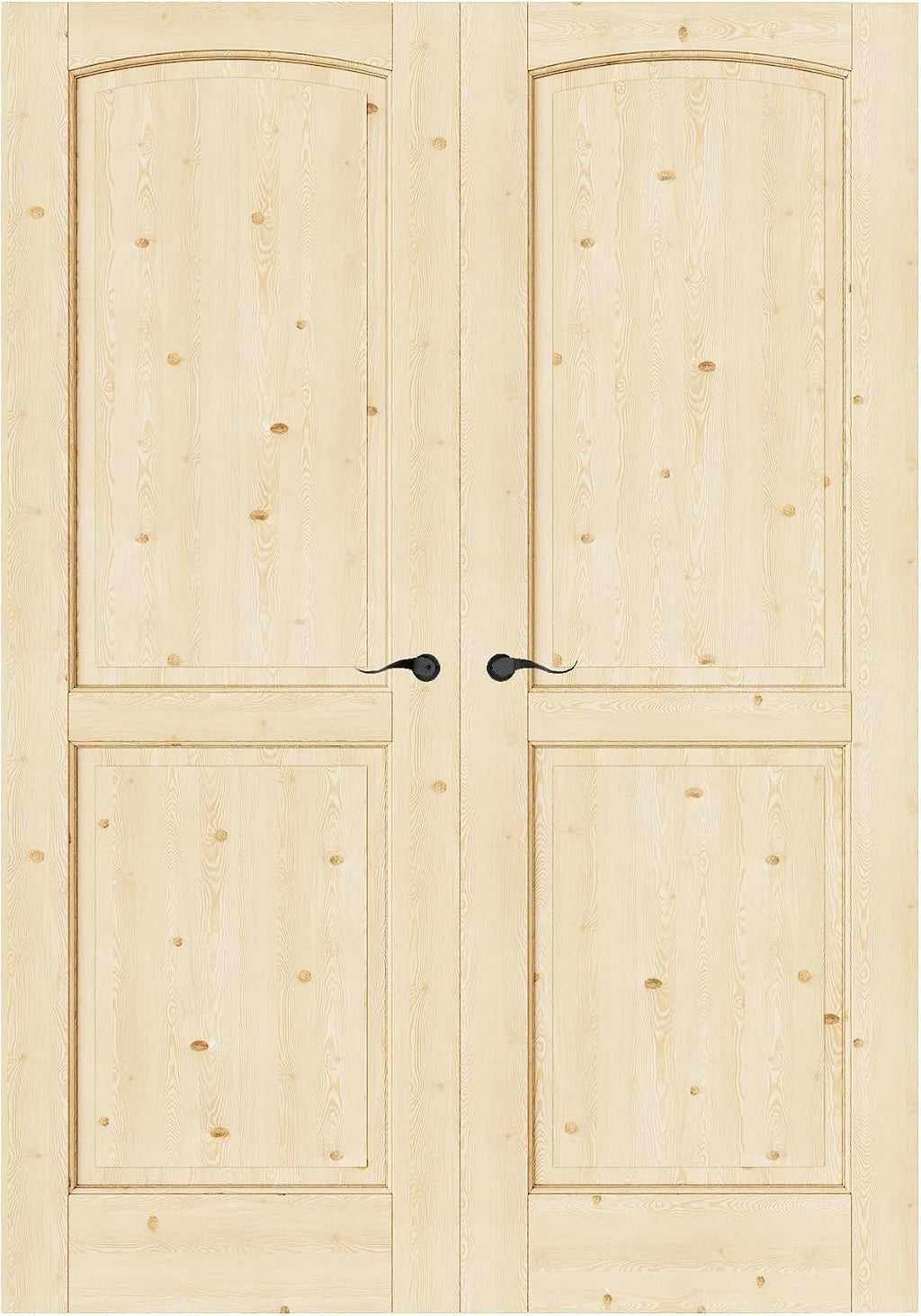 French Door 56' x 80' (Double 28' x 80') 2-Panel Arch Top Pine Wood Door Slabs Prehung Jamb, Black Hinges, Levers and Latch, Unfinished Solid Wood Doors, French Interior Doors for Room