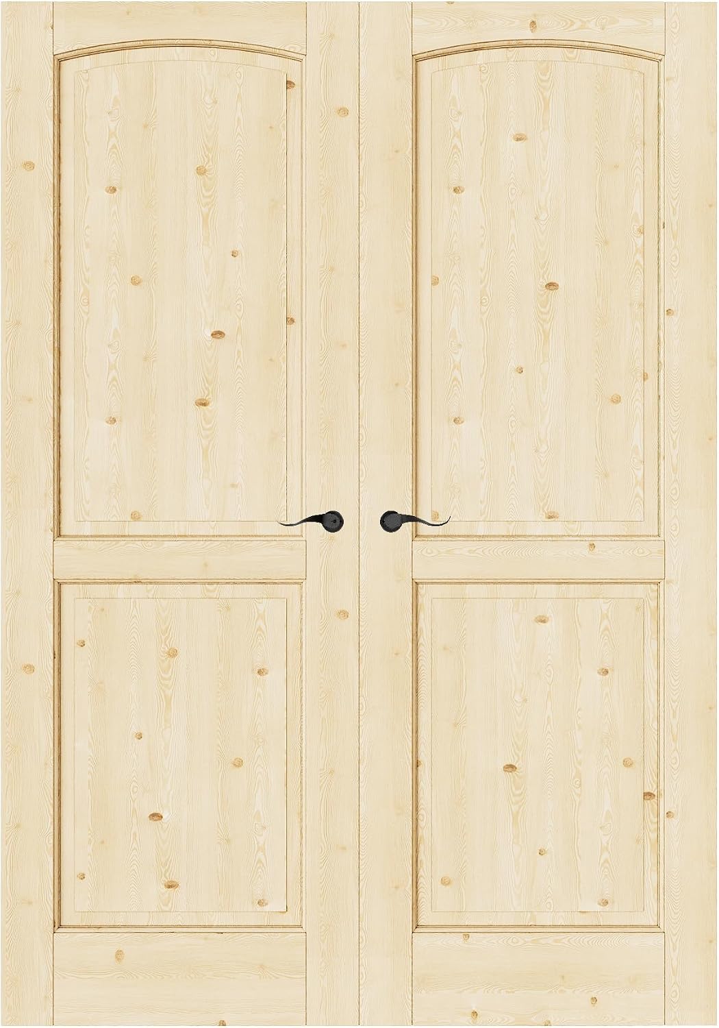 French Door 56' x 80' (Double 28' x 80') 2-Panel Arch Top Pine Wood Door Slabs Prehung Jamb, Black Hinges, Levers and Latch, Unfinished Solid Wood Doors, French Interior Doors for Room