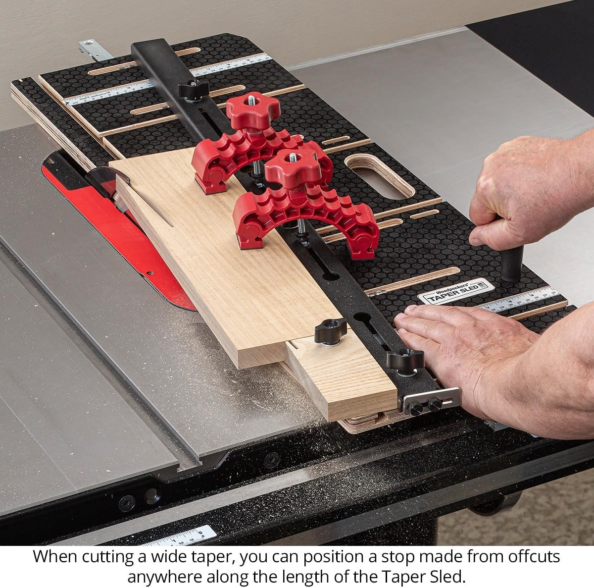 Woodpeckers Taper Sled, Table Saw Taper + Straight Line Jig, Perfect for Chair + Table Legs & Edge Jointing, Features 37' Miter Bar & 2 Hold-Down Clamps + Steel Fence TSL-32