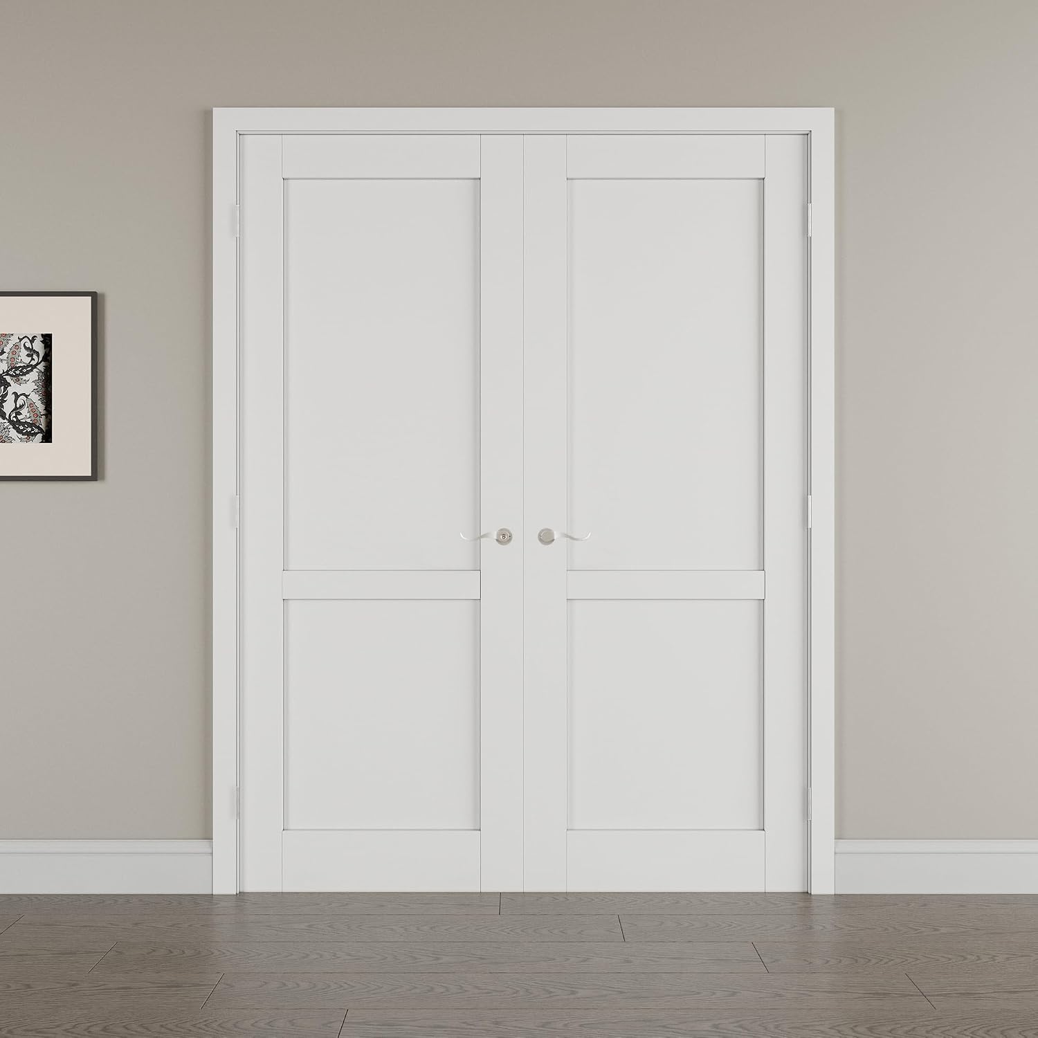 60' x 80' French Doors Interior (Double 30' x 80' 2-Lite Panel Door with Silver Hinge Prehung Jamb Kit), Pre-Finished & Paintable, Prebuilt Home Door Panels & Assembly Required Jamb