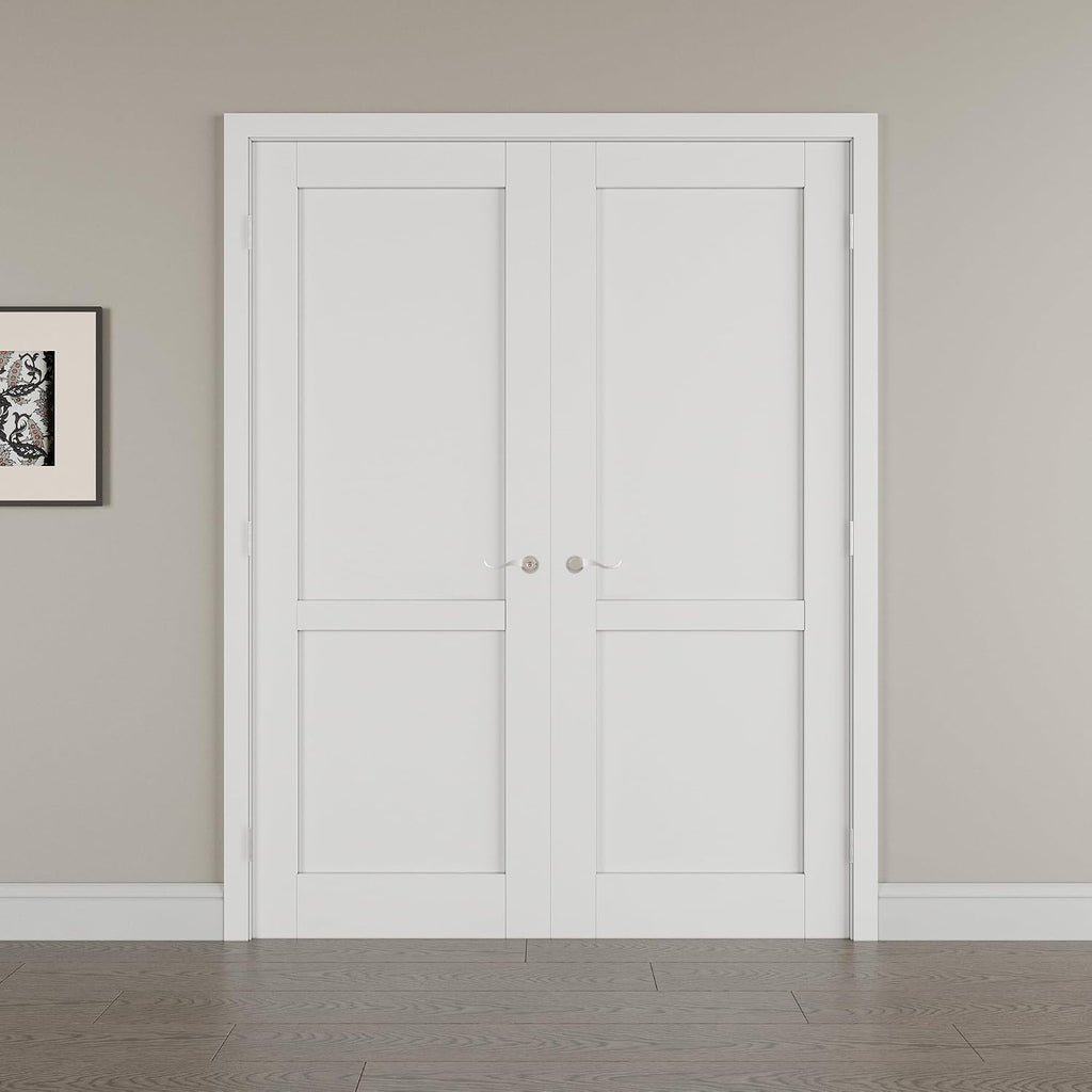 72' x 80' French Doors Interior (Double 36' x 80' 2-Lite Panel Door with Silver Hinge Prehung Jamb Kit), Pre-Finished & Paintable, Prebuilt Home Door Panels & Assembly Required Jamb