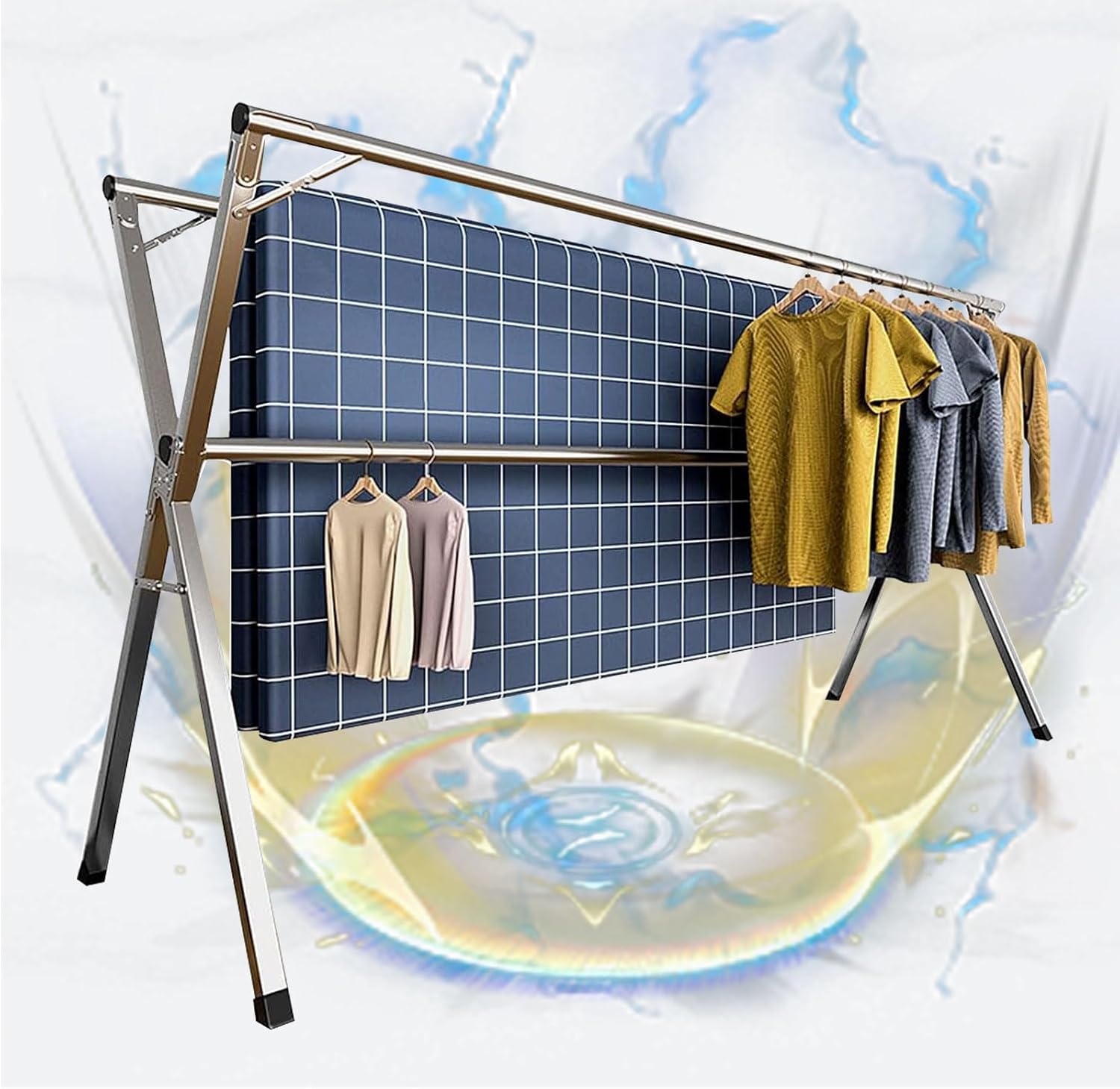 Clothes Drying Rack Folding Indoor, Garment Racks for Hanging Clothes Heavy Duty, Laundry Standing Shelf, Stainless Steel Laundry Stand, Saves Space (200cm/79 in)