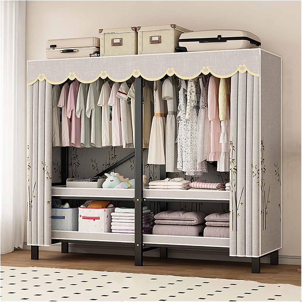 Foldable Clothe Rack With Cover, Garment Coat Storage Rack, Metal Clothing Organizer, Foldable Clothes Rack For Hanging Clothes, One-Piece Folding Base For Bedroom(Grey,190cm/74.8inch)
