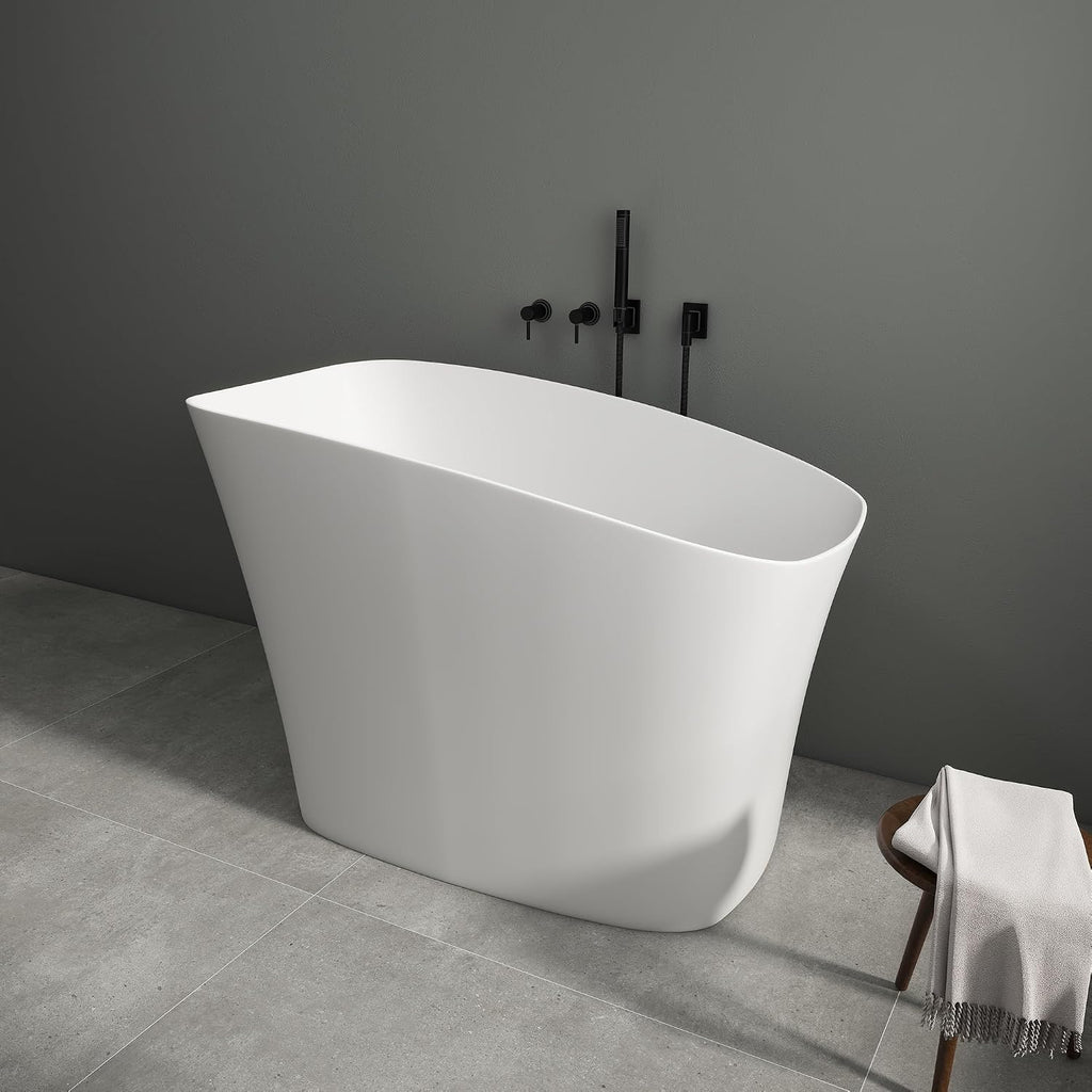 SJ Star&Jane 51' Solid Surface Japanese Soaking Bathtub Stone Resin Freestanding Tub Deep Soaking Bathtub Sit-In Design with Overflow and Drain