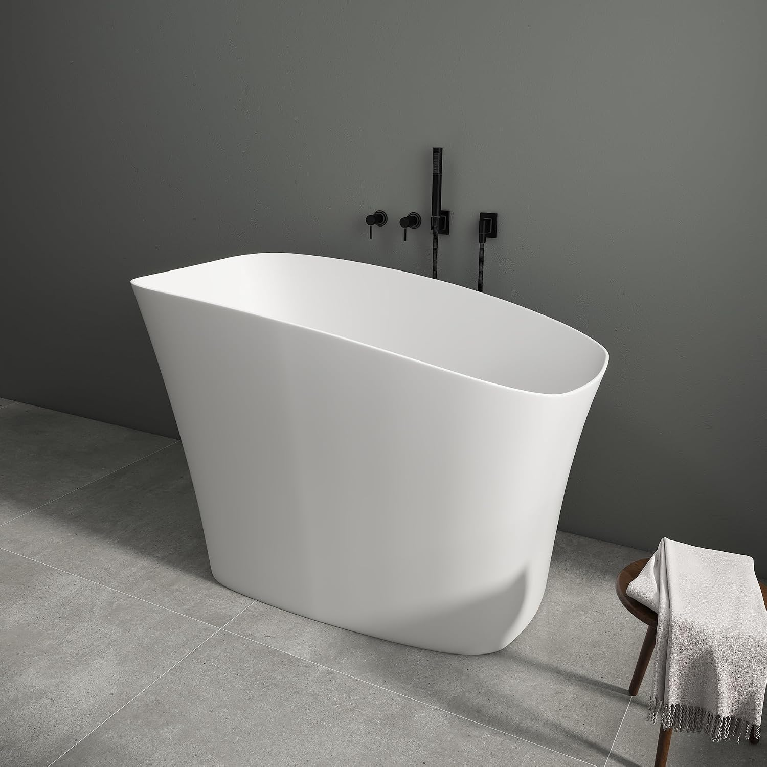 SJ Star&Jane 51' Solid Surface Japanese Soaking Bathtub Stone Resin Freestanding Tub Deep Soaking Bathtub Sit-In Design with Overflow and Drain