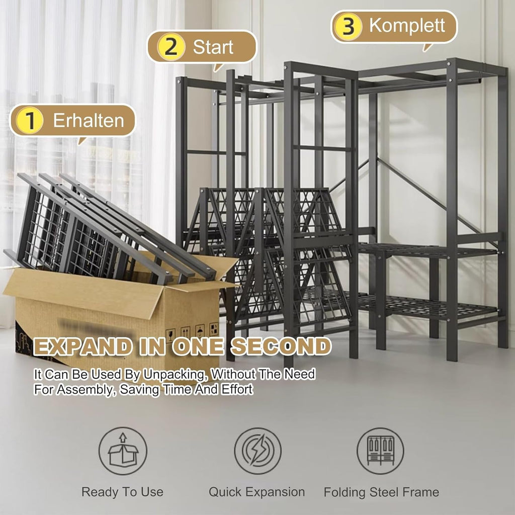 Clothing Storage Rack, Bedroom Wardrobe,Foldable Design Garment Rack,with Cotton Cover,Heavy-duty Portable Closet, Max Load 1100lbs,for Hanging Clothes (Color : Yellow, Size : 110cm)