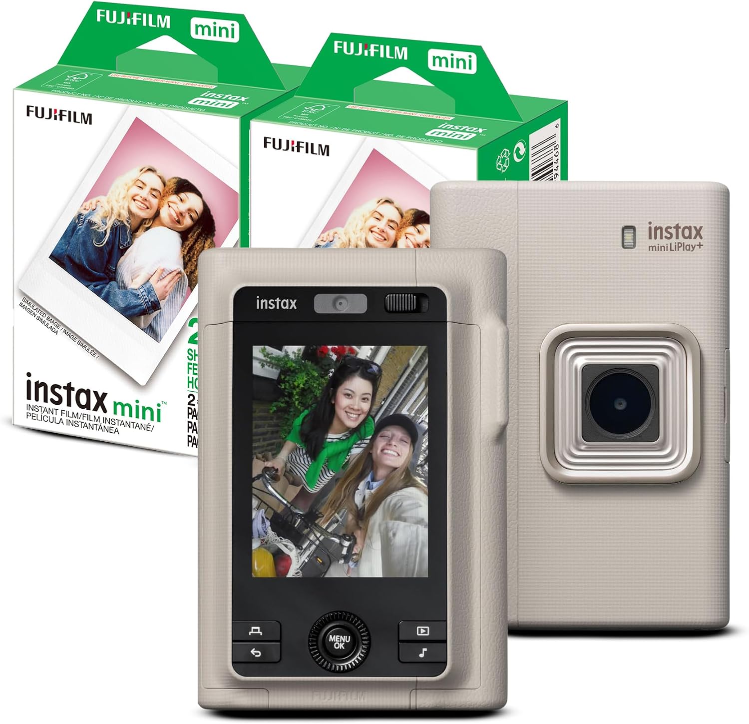 Fujifilm Instax Mini LiPlay+ Instant Camera and Printer (Sand) with Twin Film Pack (20 Exp, 2 Pack)