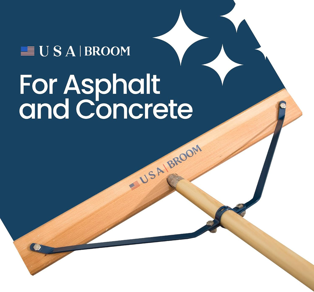 2-Pack - 24' Heavy Duty Outdoor Push Broom with 60' Handle. Ideal for Asphalt, Concrete & Heavy Debris. Durable American Made Steel Brackets-Stainless Steel Hardware. No Plastic. 100% USA Made
