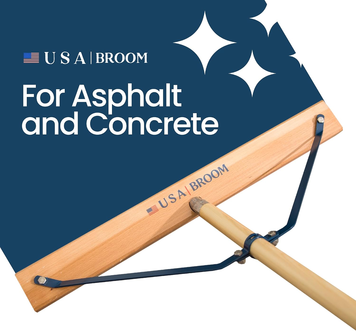 2-Pack - 24' Heavy Duty Outdoor Push Broom with 60' Handle. Ideal for Asphalt, Concrete & Heavy Debris. Durable American Made Steel Brackets-Stainless Steel Hardware. No Plastic. 100% USA Made