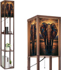 Floor Lamp with Shelves Colored Glass Elephant Sunset Standing Tall Lamp USB Ports & Power Outlet Modern Corner Lamp Nightstand Light for Living Room Bedroom