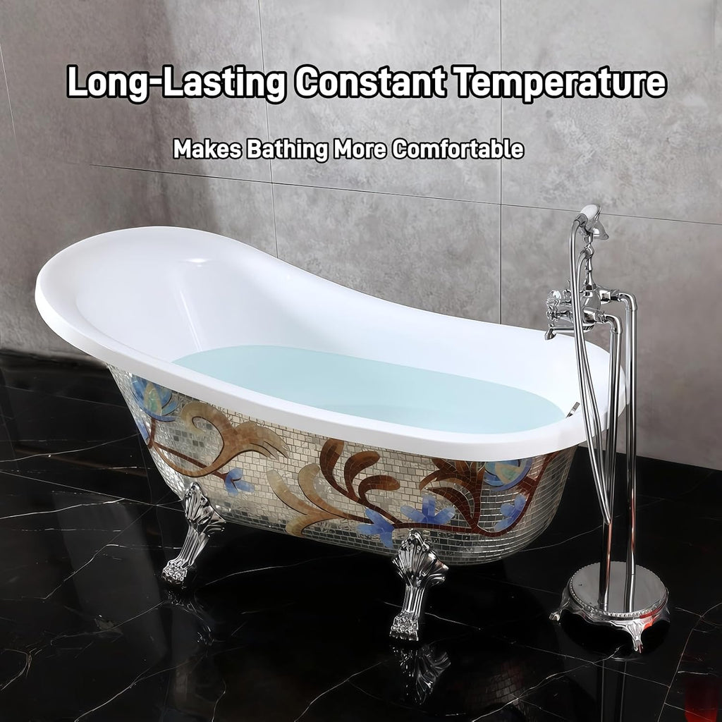 71' Edeyeu Freestanding Bathtub - Solid Surface Soaking Tub With Clawfoot Design, Luxury Free Standing Bathtub for Spa Bathroom, Extra Deep Soaker for Villa & Hotel, E