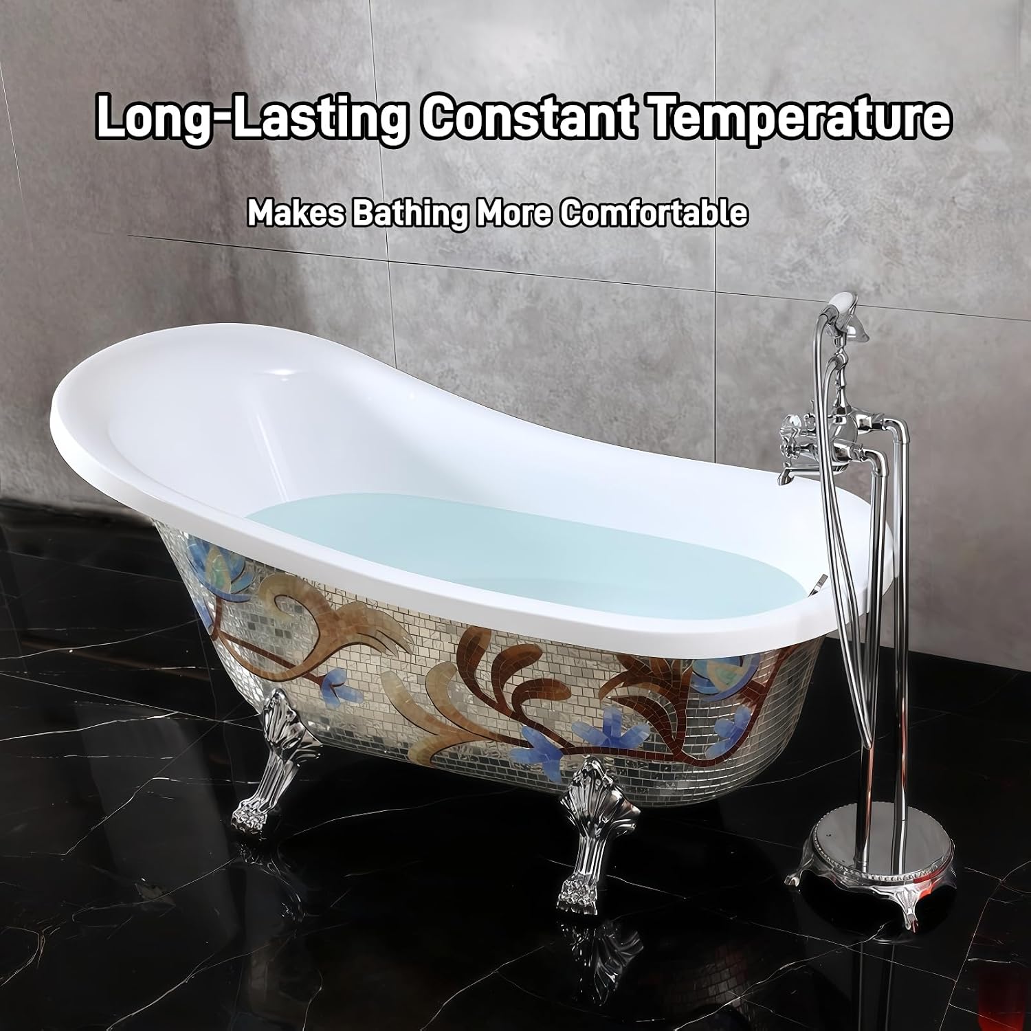 63' Edeyeu Freestanding Bathtub - Solid Surface Soaking Tub With Clawfoot Design, Luxury Free Standing Bathtub for Spa Bathroom, Extra Deep Soaker for Villa & Hotel, A