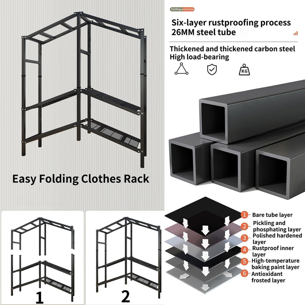 Portable Wardrobe Closets Metal Garment Rack With Lockable Wheels Foldable Clothes Rack With Fabric Cover For Bedroom (Color : H, Size : 168x50x180cm)