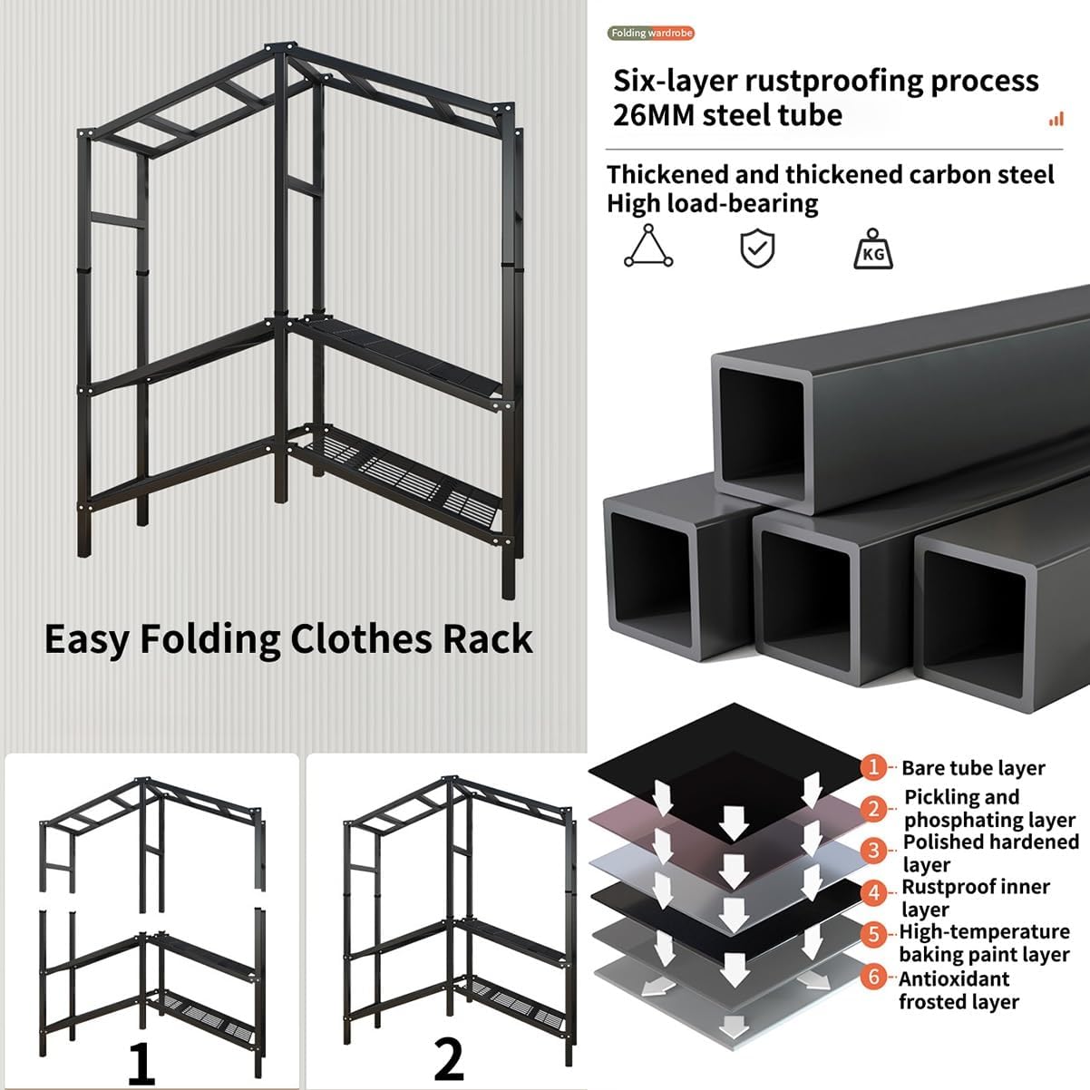 Portable Wardrobe Closets Metal Garment Rack With Lockable Wheels Foldable Clothes Rack With Fabric Cover For Bedroom (Color : H, Size : 168x50x180cm)