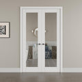 48' x 80' French Doors Interior (Double 24' x 80' Clear Glass Door with Black Hinge Prehung Jamb Kit), Pre-Finished & Paintable, Prebuilt Home Door Panels & Assembly Required Jamb