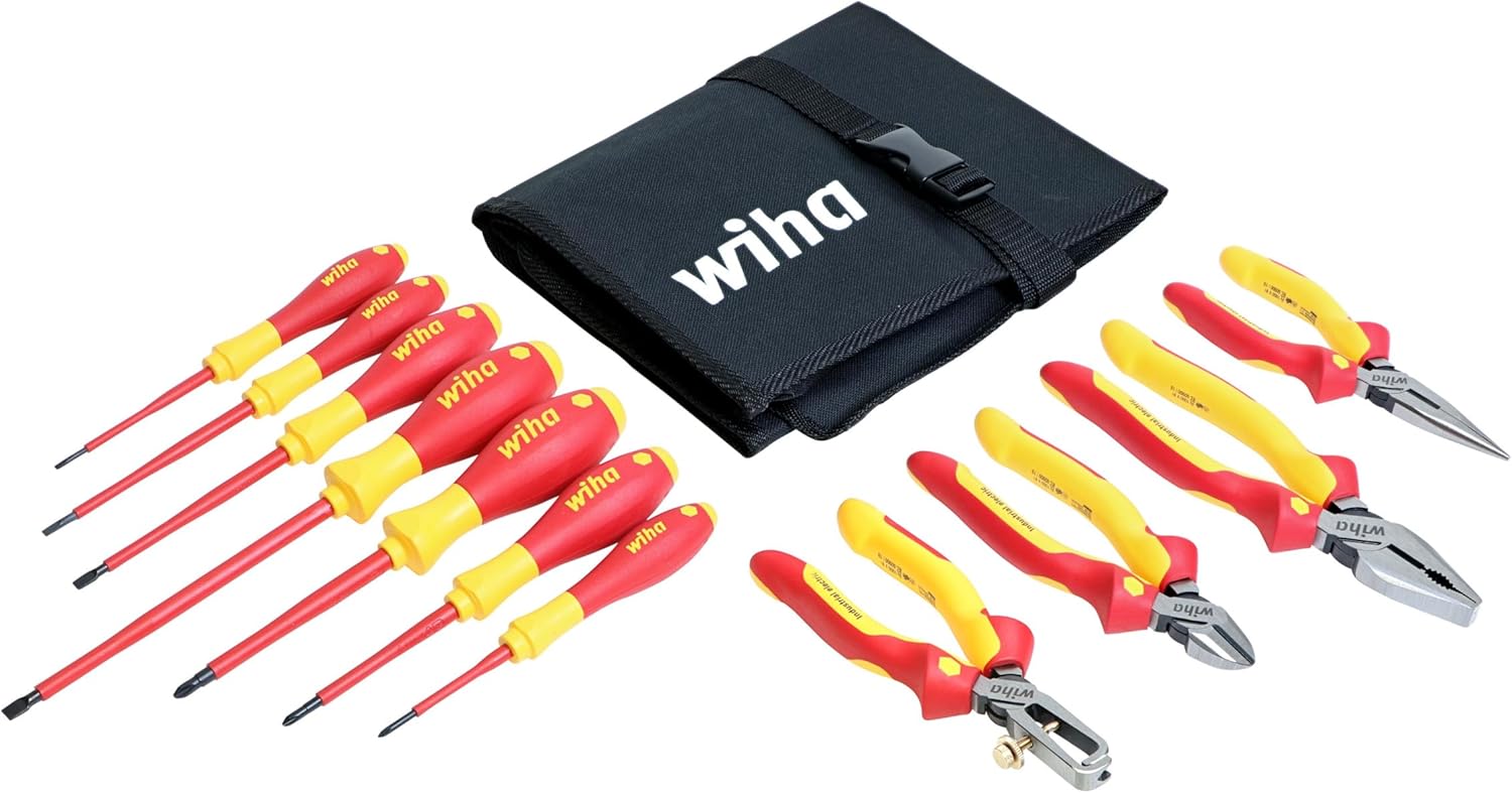 Wiha 32986 Insulated Industrial Pliers/Drivers Set in Roll Out Pouch, 11-Piece