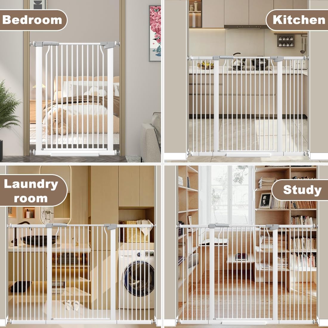 41' Extra Tall and Wide Baby Gate, 72.3-74' Wide Pet Cat Gate for Doorway, Extra Wide Pressure Mounted Child Door with Expansion Kit, Metal Safe Gate, Tall Dog Gate, White