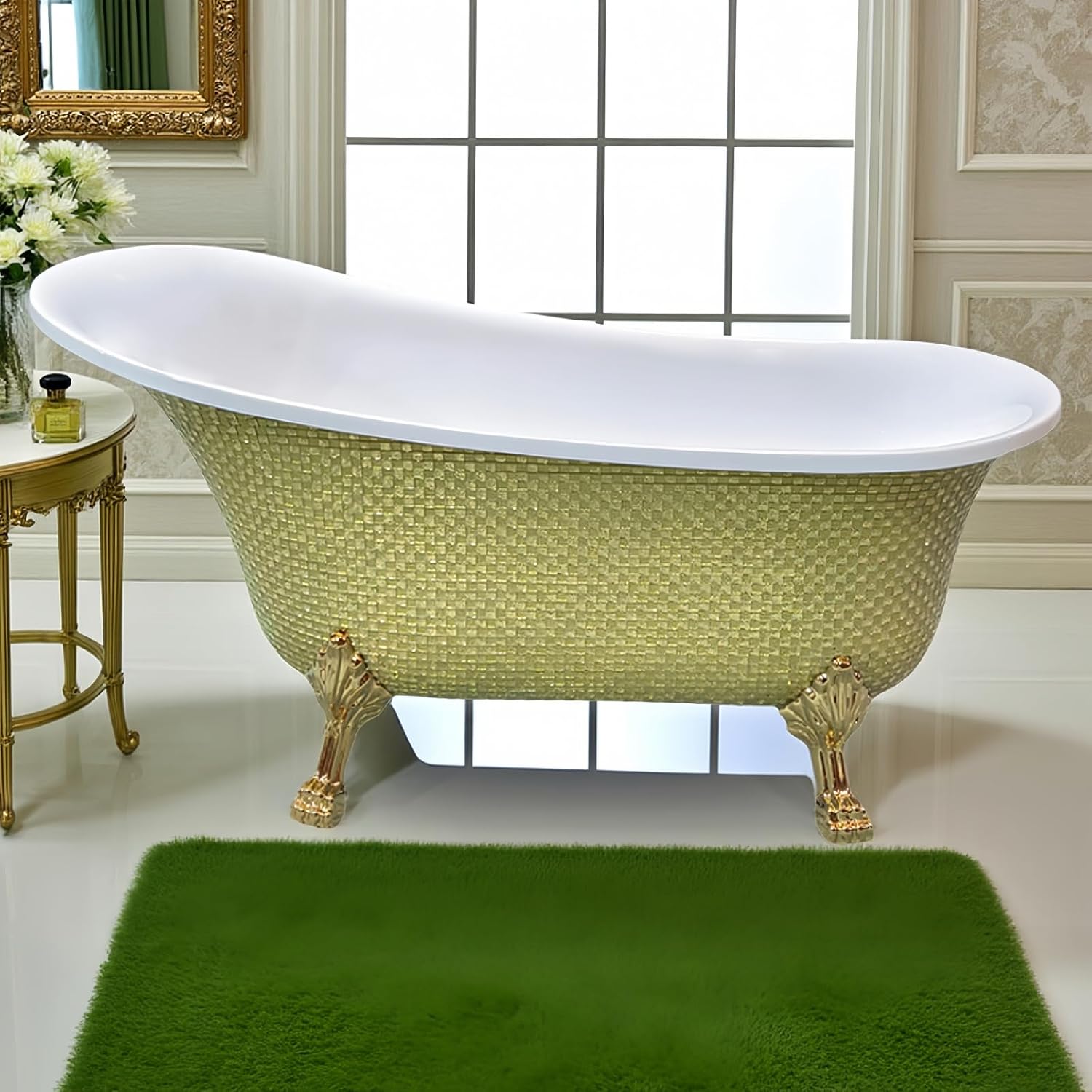 59' Edeyeu Freestanding Bathtub - Solid Surface Soaking Tub With Clawfoot Design, Luxury Free Standing Bathtub for Spa Bathroom, Extra Deep Soaker for Villa & Hotel, A
