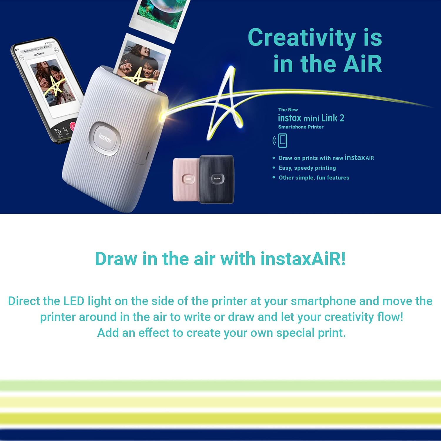 Fujifilm Instax Mini Link 2 Smartphone Printer Clay White Bundle with Fujifilm Instax Mini Twin Pack Instant Film and 20 Sticker Frames