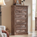 Aitjunz Farmhouse 7 Drawers Dresser for Bedroom, 57' Tall Large Dressers & Chests of Drawers w/Roman Column, Storage Dressers Organizer for Bedroom, Hallway, Living Room, Light Brown