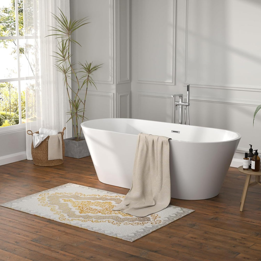 67 Inch Freestanding Acrylic Soaking Tub White Roll Top Bathtub with Chrome Drain Spa-Like Glossy Finish, YSB9223