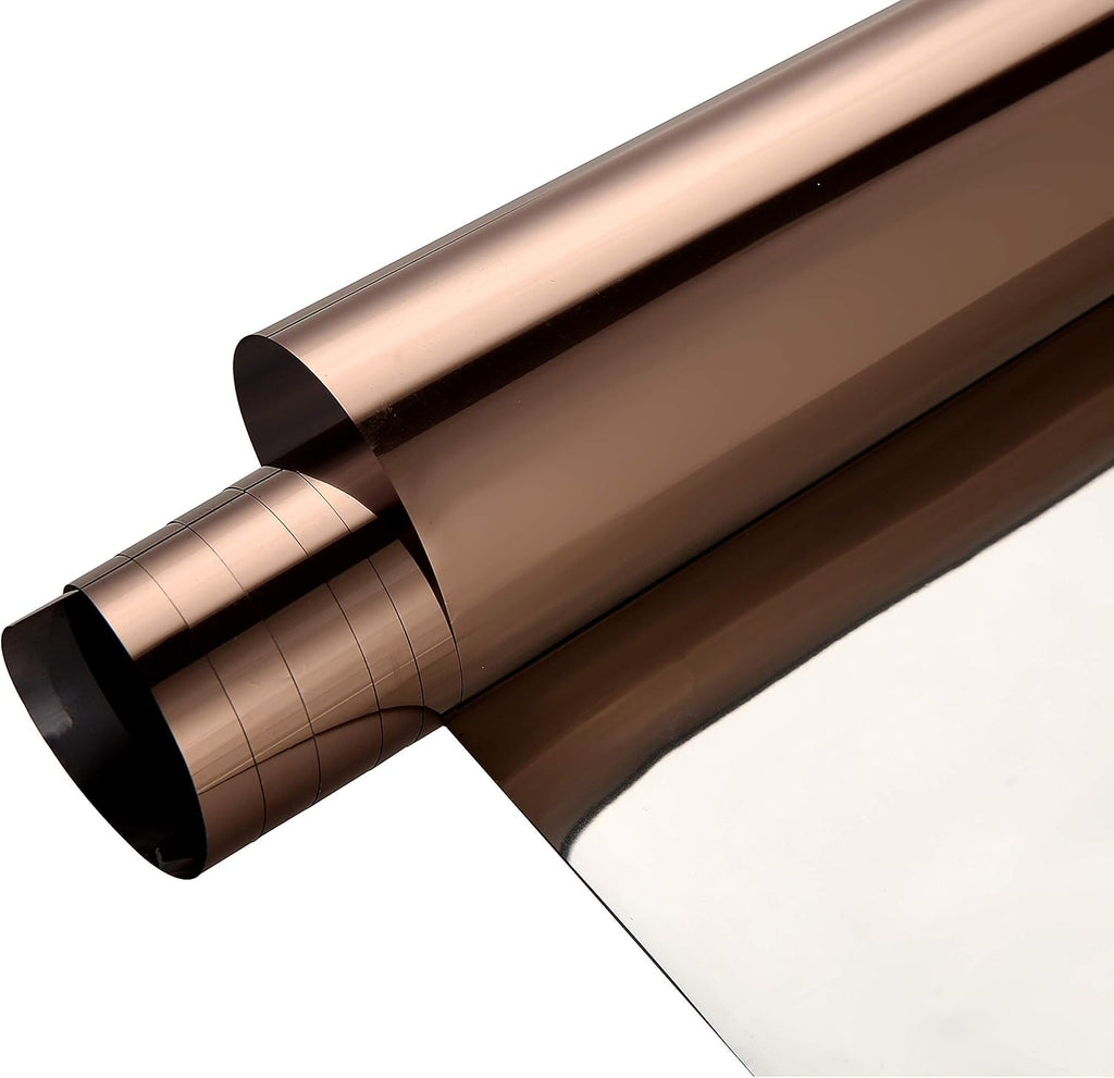 Window Privacy Film One Way Mirror Reflective Glass Film Heat Control Anti UV Adhesive Film for Home and Office Windows, 24Inch x 100Feet, Brown Silver
