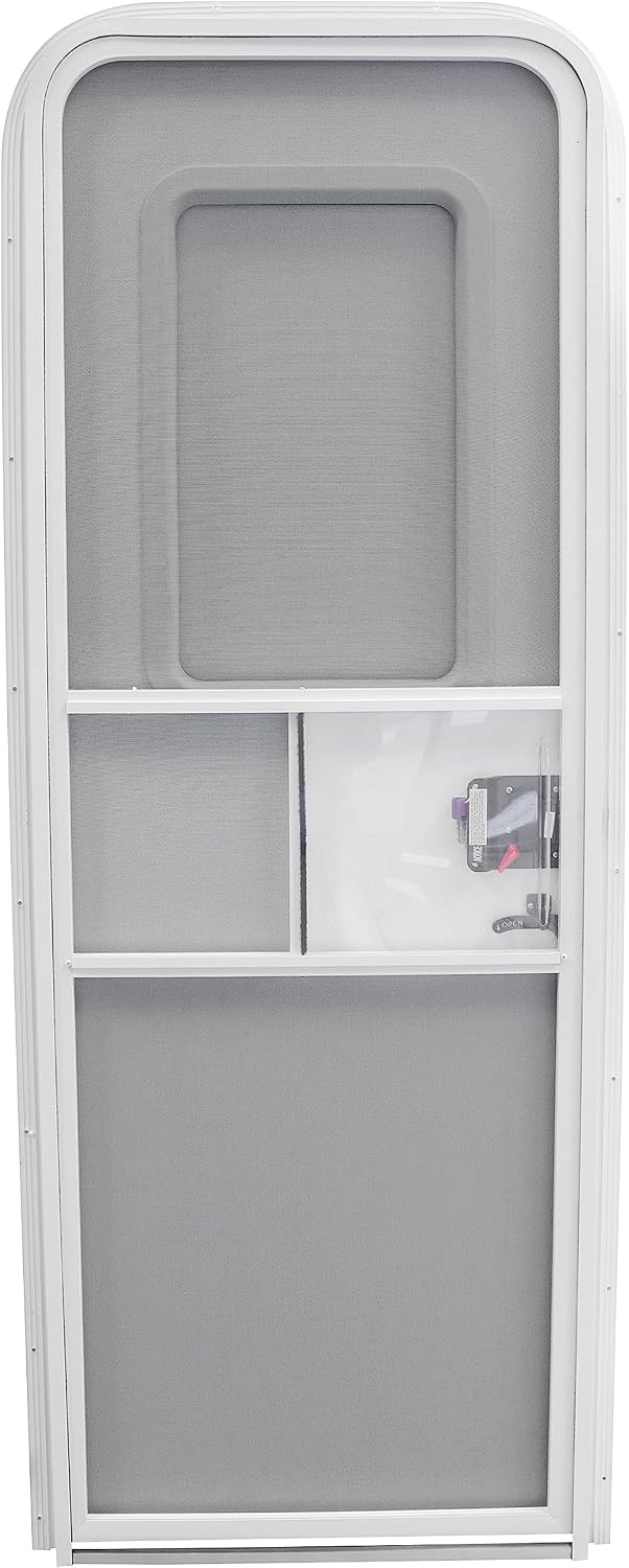 RV Entry Door 30' x 72' Face Mount Foam Core Passenger Side Door with Radius Corners on Top and Square Bottom with Screen Door (30 (W) X 72 (H) Pass Side, White)