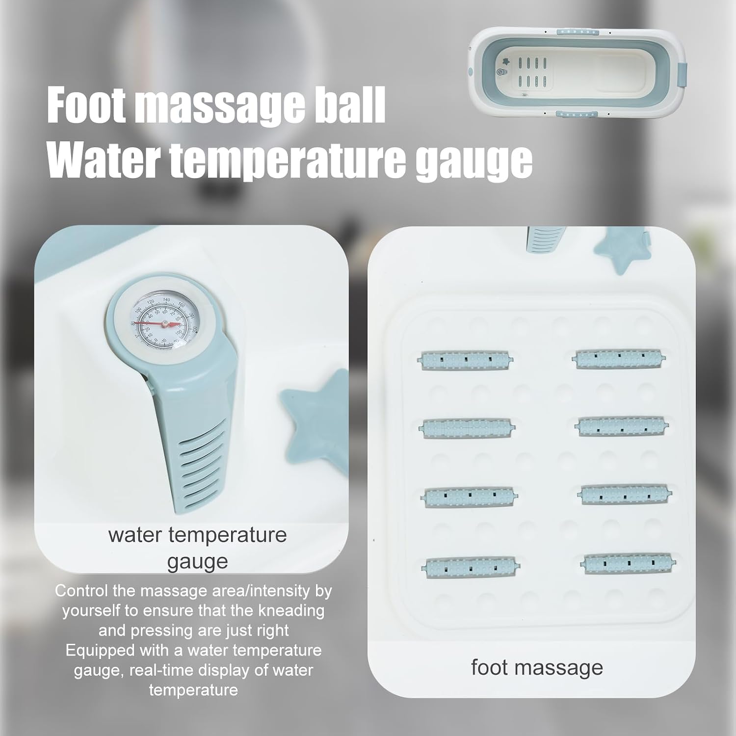 Portable Bathtub for Adult, 59' Large Collapsible Tub, Effortless Folding Bathtub with Massage Board, Thermometer, Thermal Cover, Ideal for Hot Bath Ice Bath with Reached Out Hands (46 inch)