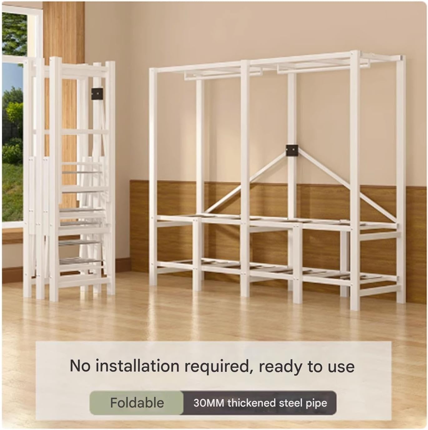 Portable Wardrobe Closet Rack with Cover, Heavy Duty Metal Folding Clothing Rack, Freestanding Canvas Wardrobe Organizing System for Bedroom, Corridor, Dormitory(A,130 * 50 * 170cm)
