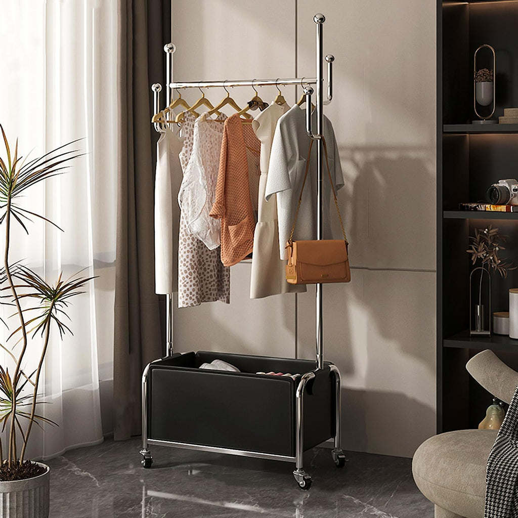 Clothing Rack with Storage Bag & Wheels, Rolling Garment Racks, Heavy-Duty Metal Clothes Rack for Bedroom, Hallway, Entryway,Black