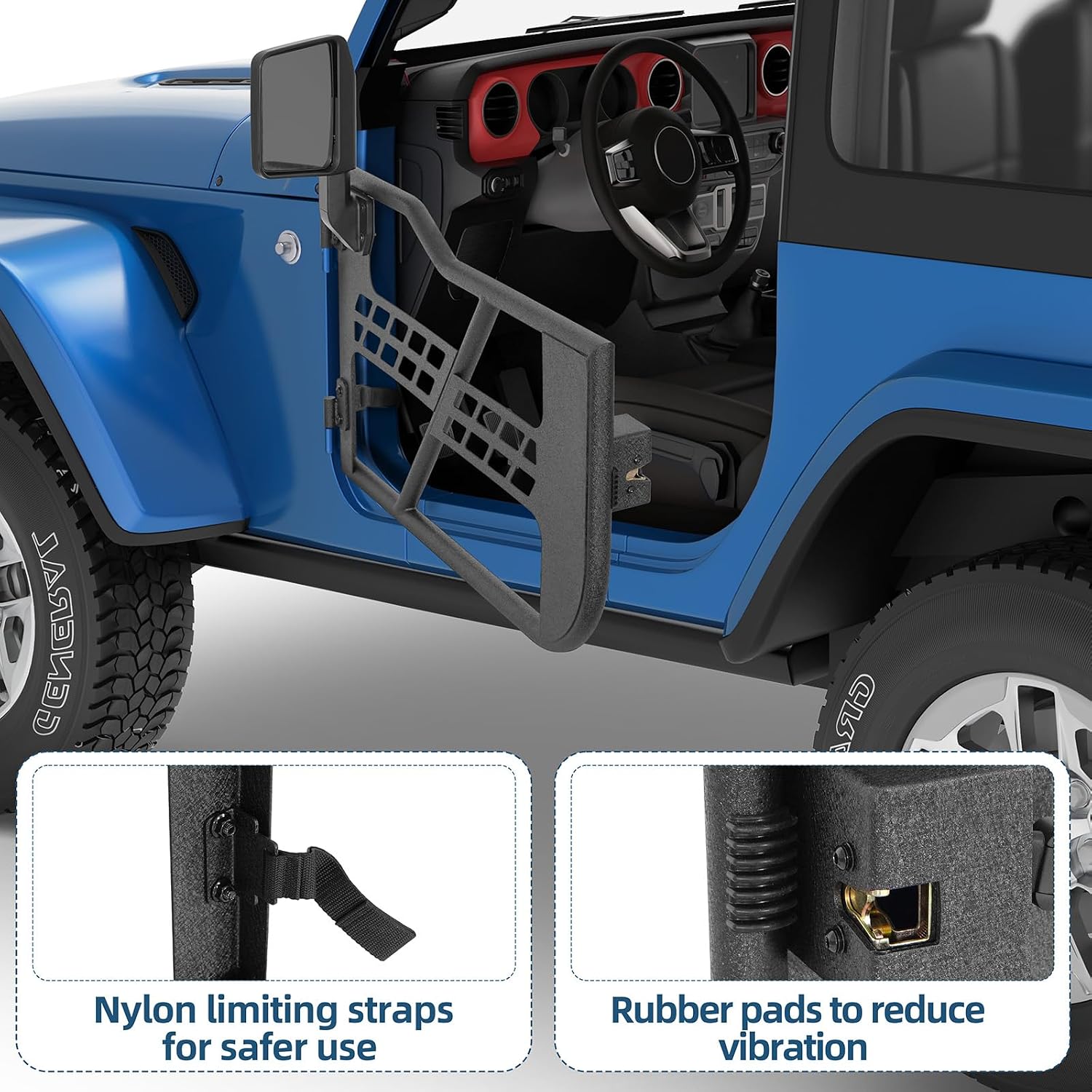 Hooke Road Tube Half Doors for 2018-2026 Jeep Wrangler JL 2-Door & Gladiator JT, Open-Air Summer Off-Road Doors wtih Secure Latch & Limiting Straps - 1 Pair (2-Door Only)
