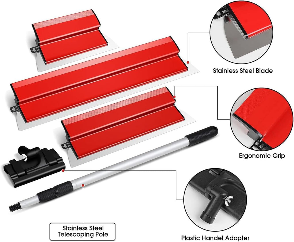 Skimming Set (250mm/400mm/600mm) Smoothing Spatula with Extension Handle Pole for Wall & Ceiling Finishing – Compatible with Standard Tools