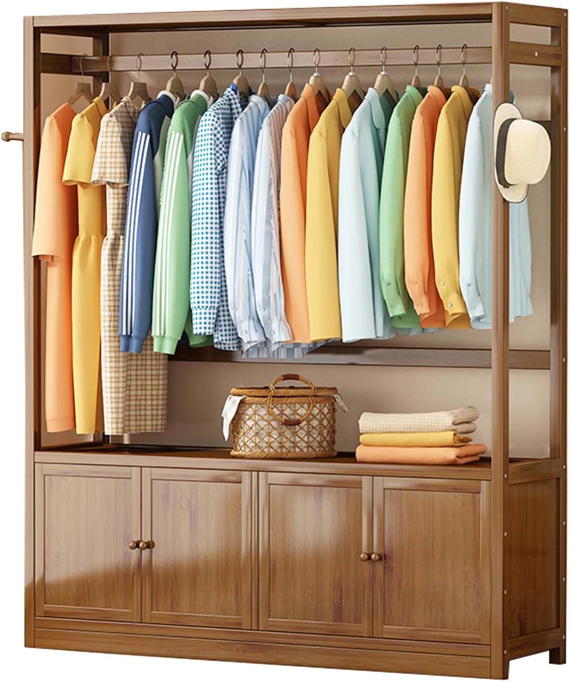 YSUEFIJO Clothes Rack for Hanging Clothes, Heavy Duty Rolling Garment Rack, Freestanding Wardrobe Closet Clothing Rack, Portable Clothes Organizer, for Bedroom, Living Room