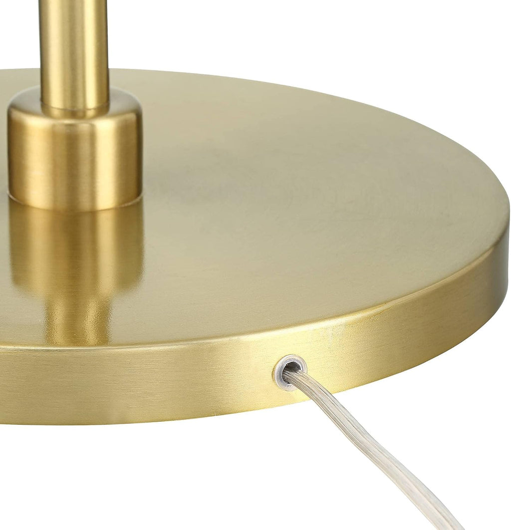 360 Lighting Serra Modern Art Deco Arc Floor Lamp Standing 64' Tall Warm Gold Metal White Linen Blend Fabric Tapered Drum Shade for Living Room Reading Family Bedroom Office House Home