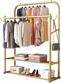 Metal Garment Racks for Hanging Clothes, Heavy Duty Clothes Organizer Rack with 2-Tier Shelves, Space Saver (120cm)