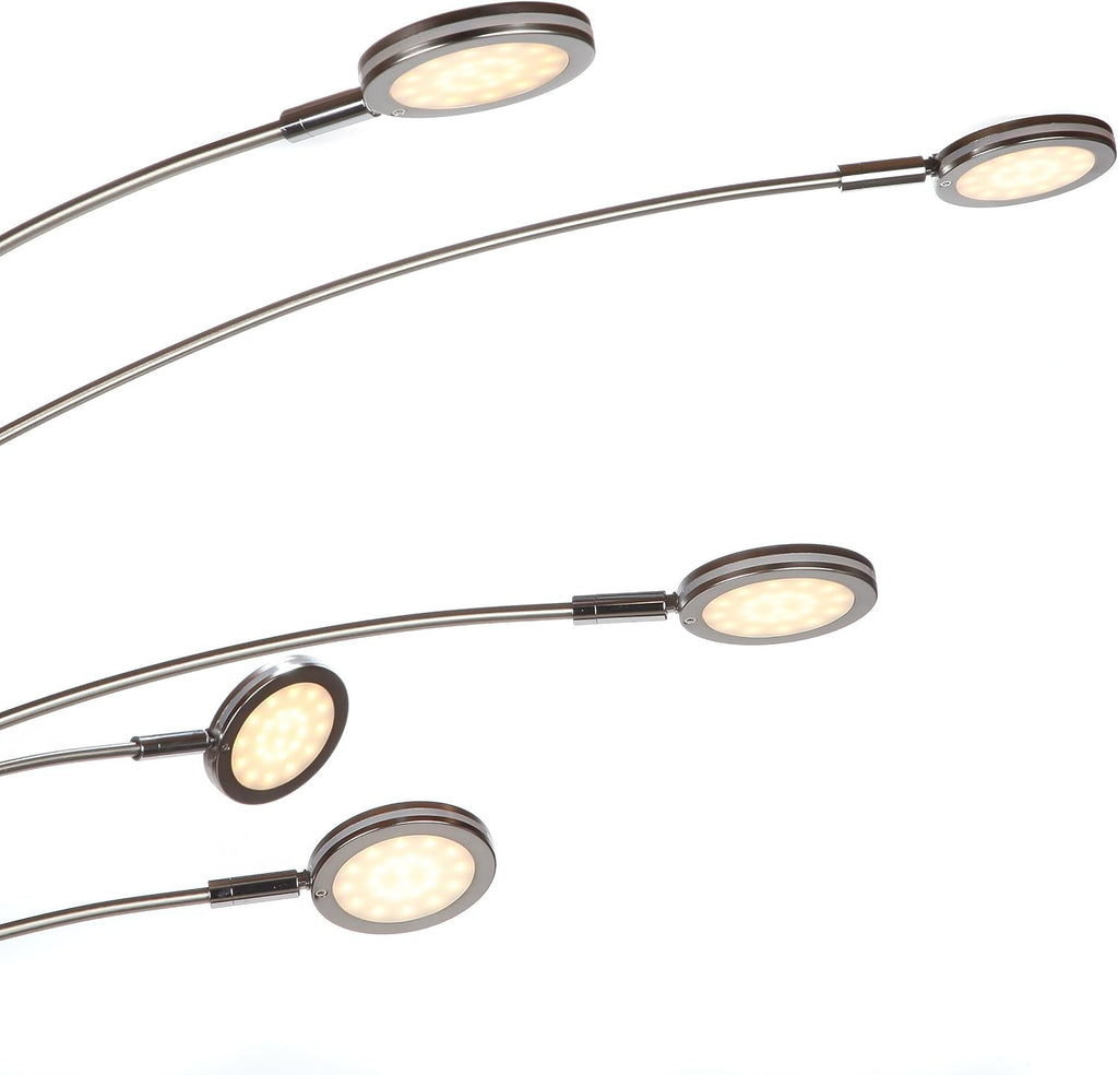 Brightech Orion Arc Floor Lamp for Living Room, Tree Floor Lamp with 5 Adjustable Arms, Multi-Head Standing Lamp with Flexible Rotating LEDs for Bedroom, Dorm - Bright Hanging Lighting - Satin Nickel