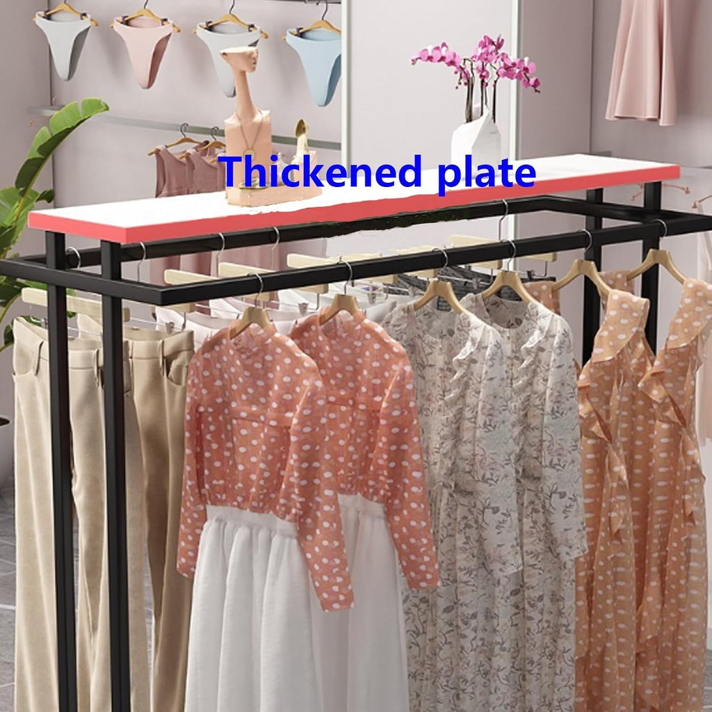Modern Double Rod Clothing Garment Rack Heavy Duty Hanging Clothes Shelf Organizer for Bedroom and Clothing Store Fashion Display,Black 100 * 50 * 130cm