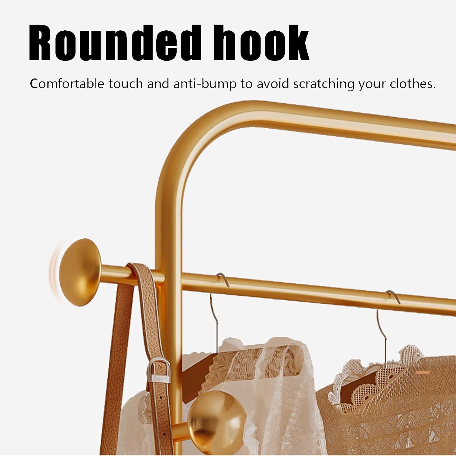 3-in-1 Metal Clothes Rack, 173cm Heavy Duty Glod Rolling Garment Rack with PU leather Basket Clothes Racks for Hanging Clothes Clothes Storage and Display