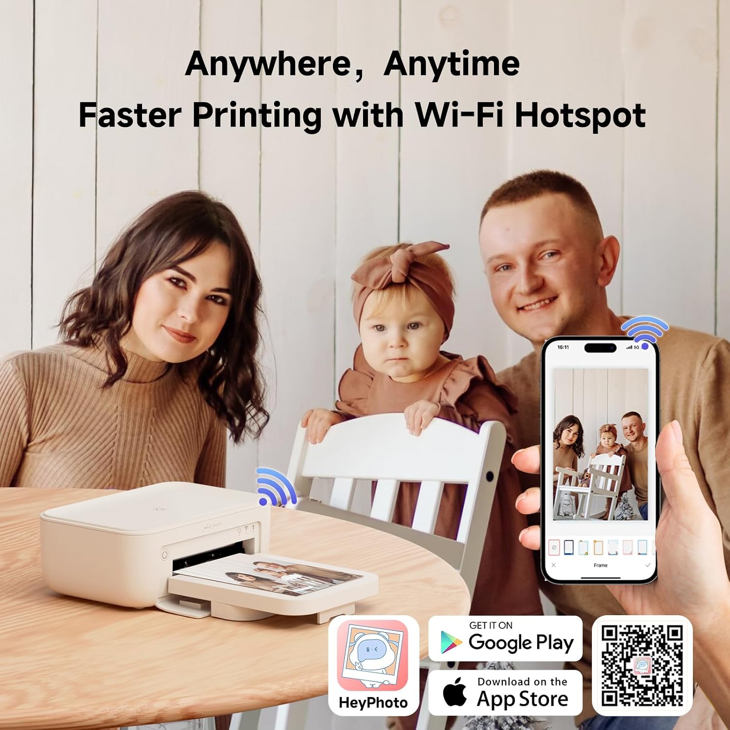 HPRT Photo Printer 4×6'+108 Sheets Photo Paper & 2 Ribbon, Wi-Fi Full-Color Instant Phone Photo Printer for iPhone, Android, Smartphone, Thermal Dye-Sublimation Impresora De Fotos for Home Use