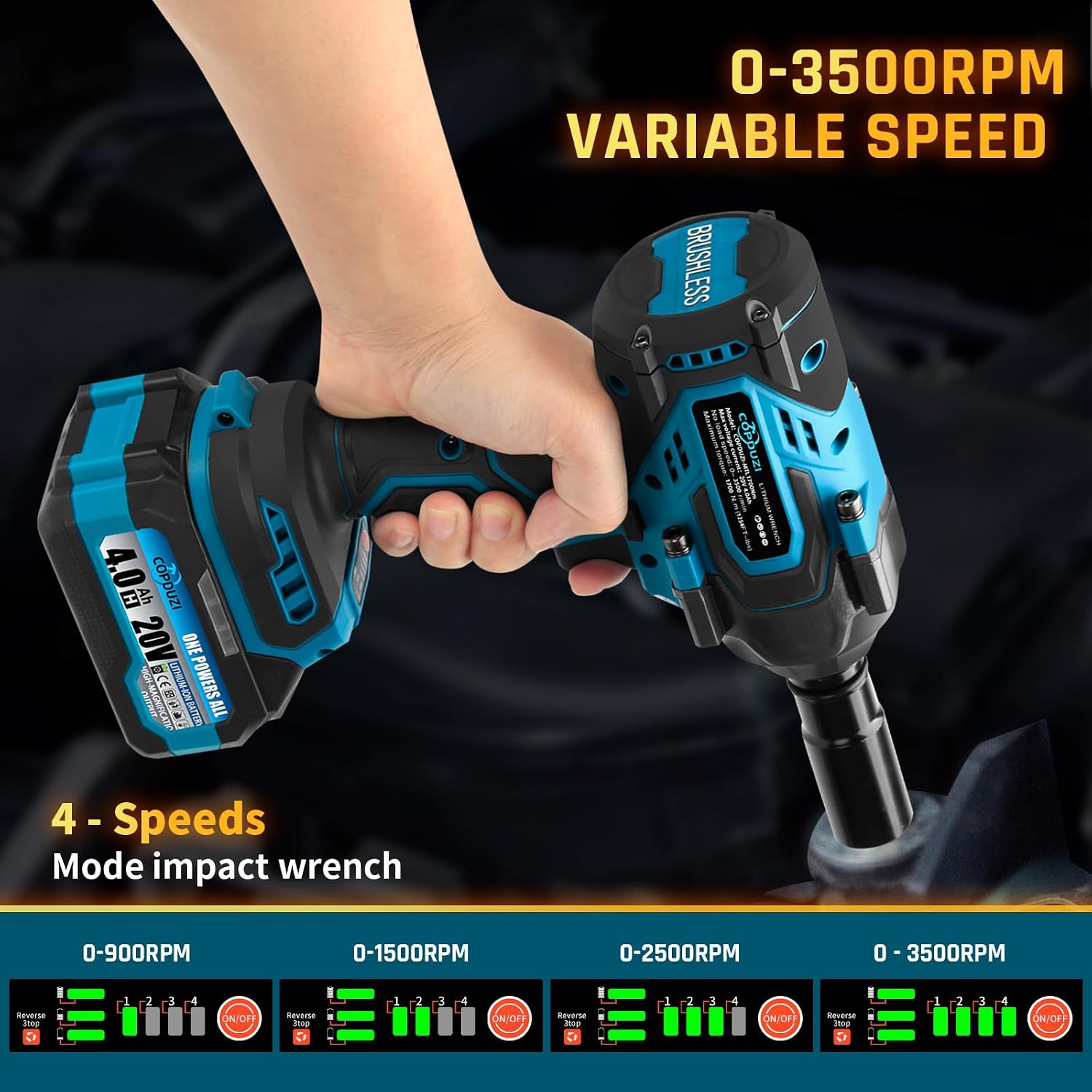 1700Nm 1/2' Cordless Impact Wrench, 1253 Ft-lbs Brushless Impact Gun, 20V High Torque Impact Driver with 2 x 4.0Ah Batteries 6 Sockets & Case, Pistola De Impacto for Home Car Tire Heavy Truck