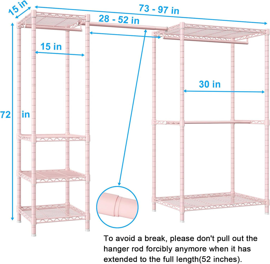 Ulif E10 (With Stretchable Hanger Rod) and E12C (With Black Dustproof Cover) Heavy Duty Closet Organizer System, Freestanding Clothing Rack for Hanging Clothes, Adjustable Garment Rack