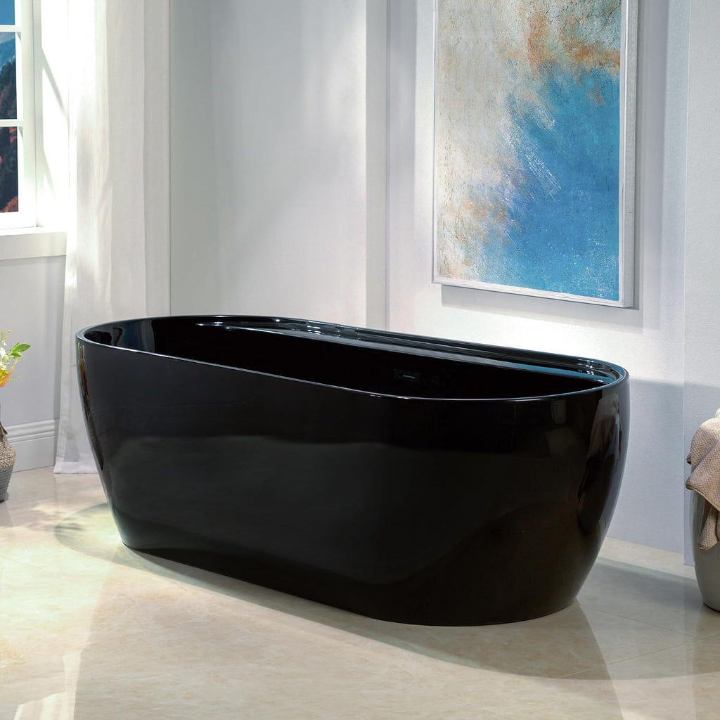 WOODBRIDGE 72' L x 35-3/8' W Freestanding Contemporary Acrylic Soaking Bathtub in Glossy Black Inside and Outside with Matte Black Drain & Overflow,B8859-MB