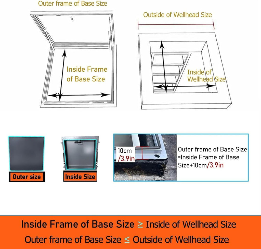 Rooftop Hatch Cover Plate for Wellhead Lid Steel Roof Access Hatch for Industrial Use Commercial Roof Deck Hatch with Door Latch for Home Industry(21.7x21.7IN/55x55CM)