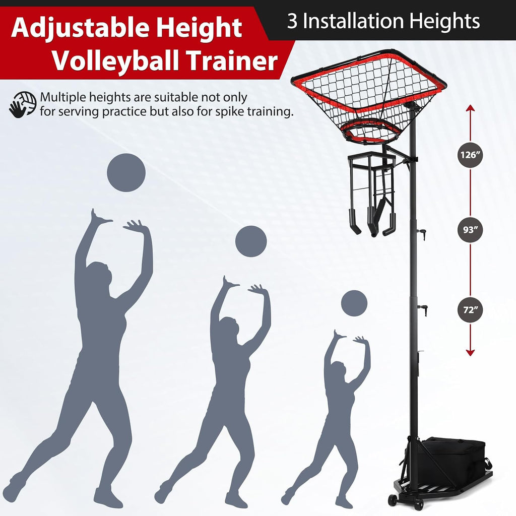 AugFir Volleyball Setter & Spike Trainer, Adjustable Height 93'-126' Volleyball Trainer with 88LBS Sandbag Base & Transport Wheels, Solo Practice Tool for Indoor & Outdoor Use Spiking & Drills