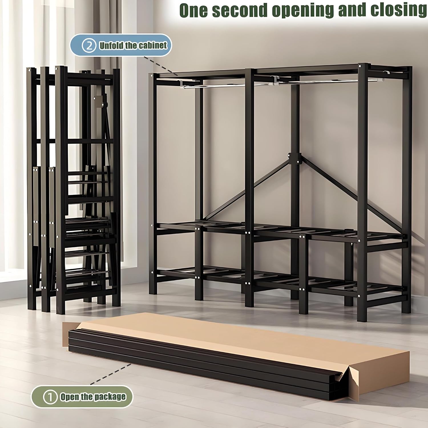 Foldable Drying Rack - Strong and Durable Portable Wardrobe Closet Rack with Cover, Large Metal Canvas Wardrobe Closet, Wardrobe Clothes Organizer, for Hanging Clothes(190 * 50 * 170cm)